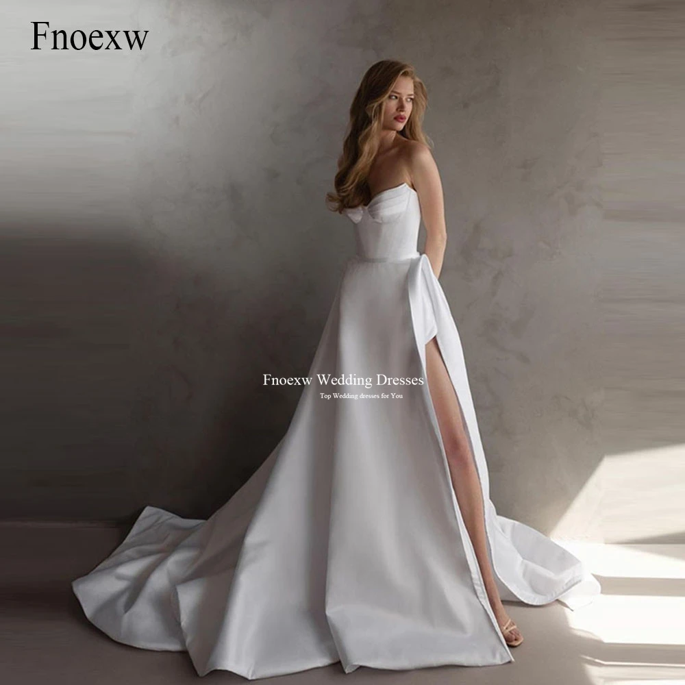 

Fnoexw Simple A Line Satin Wedding Dresses Sweetheart Sweep Train High Slit Bridal Gowns Mariage Vestidos De Boda Para Fiestas