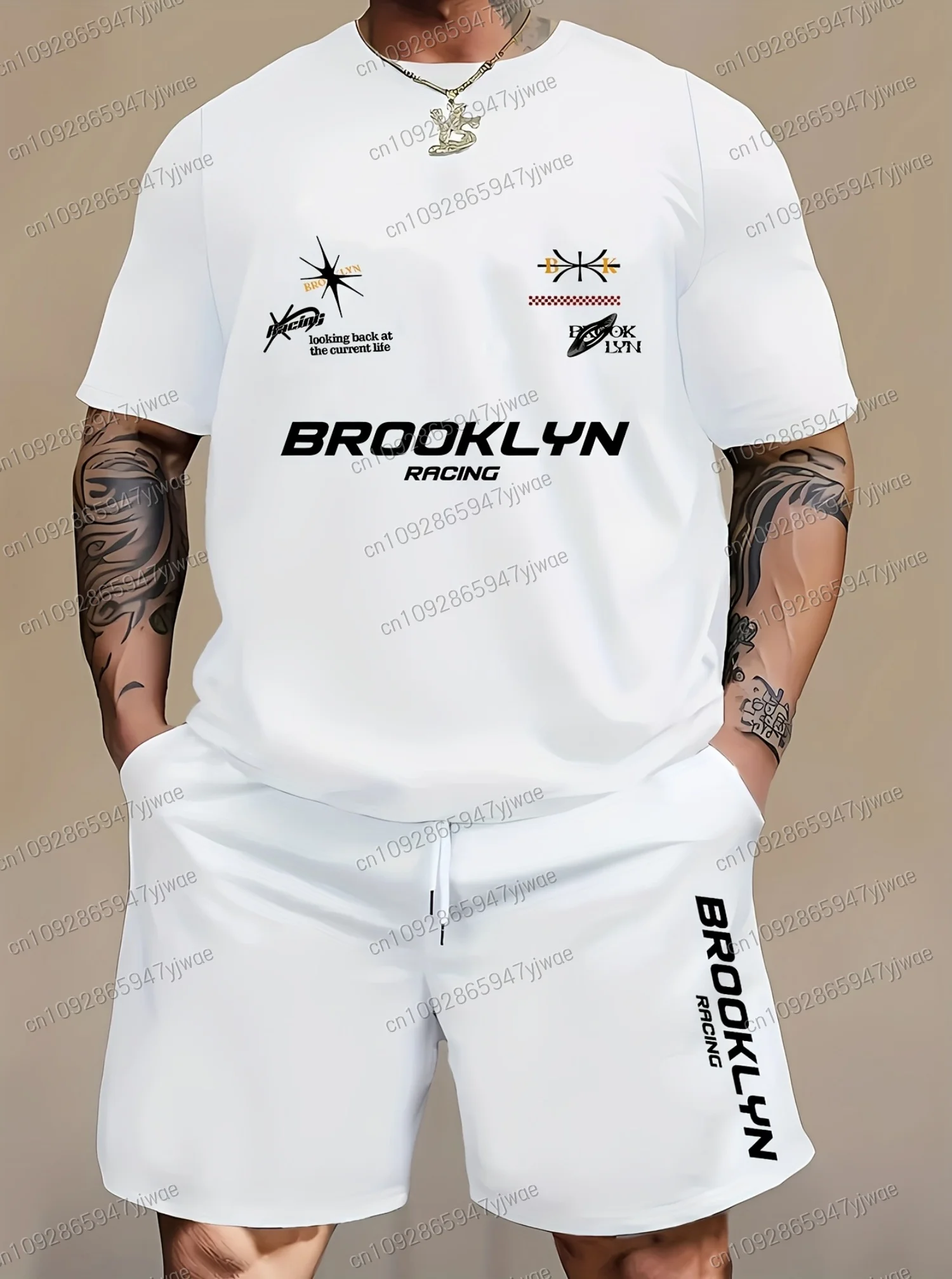 2025 BROOKLYN print tracksuit 2 Piece Set Men T-Shirt Shorts Pants Suit sports Short Tracksuit  Vintage Outfit  Male Clothing