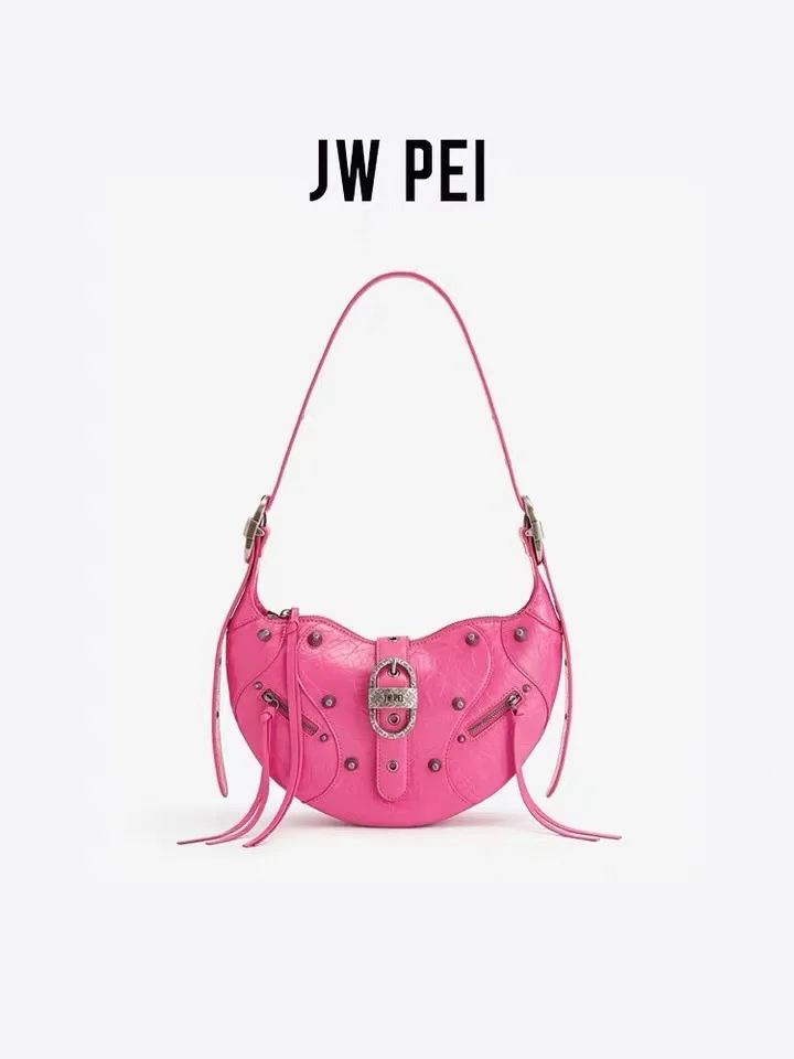 JW PEI Bolso de cuerno de cuero encerado con aceite para mujer, bolso de motocicleta de gran capacidad, bolso bandolera de un solo hombro, axila de