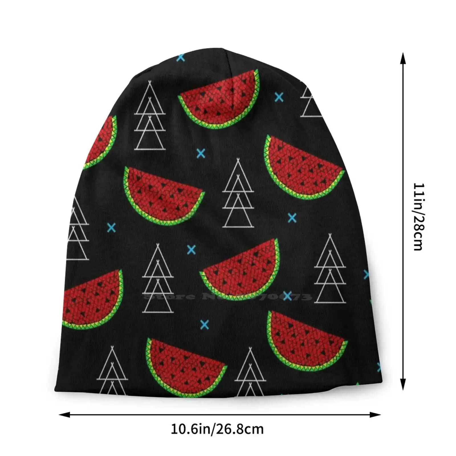 Tropical Mosaic Watermelon Design On Black Background Knitted Hat Warm Beanie Outdoor Caps Giftoriginal Summer Mosaic Geometric