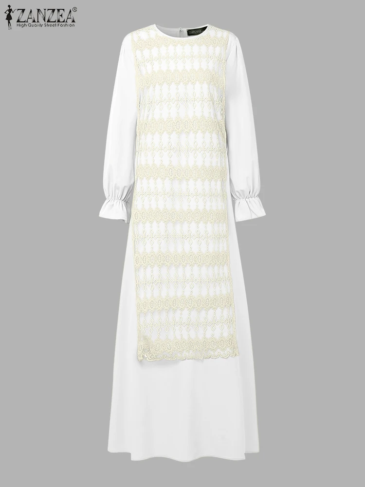 

Women Autumn Patchwork Maxi Dress ZANZEA 2025 Fashion Long Sleeve Dubai Sundress Muslim Abaya Robe Femme IsIamic Hijab Vestidos