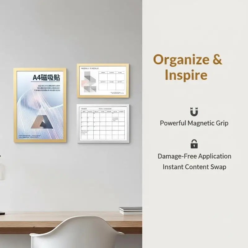 5 Pcs A4 Magnetic Display Board Wall Stick Frame Photo Certificate Adhesive Wall Frame Office Frame No Drilling Required Frame
