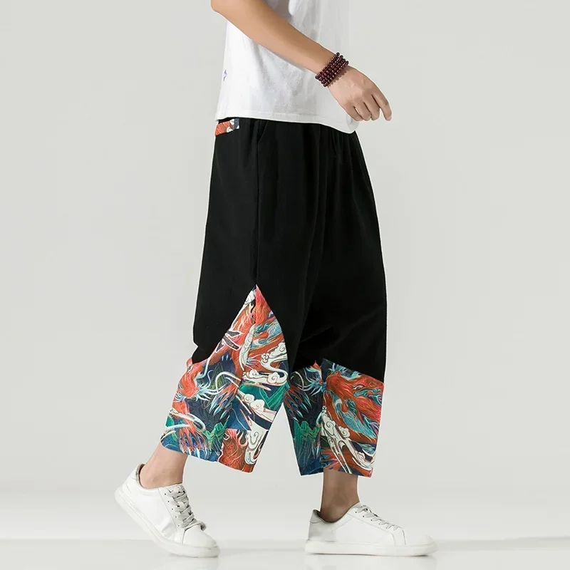 M-5Xl de talla grande 2024 hombre chino Hippie hombres pierna ancha hombres Fitness Taichi Kung Fu pantalones kimonos pantalones 10916 MN1