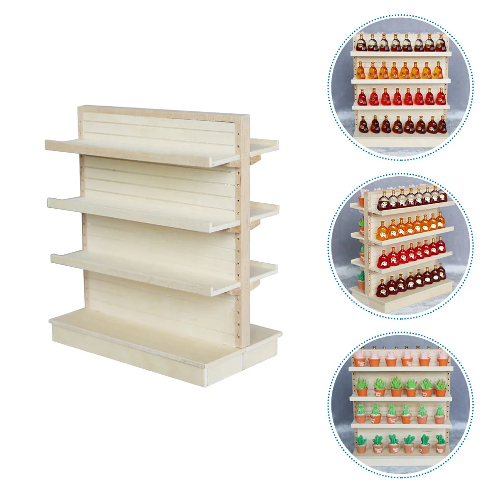 Kids Bookshelf Supermarket Shelves Decorate Mini Furniture Dollhouse Miniatures Wood Child