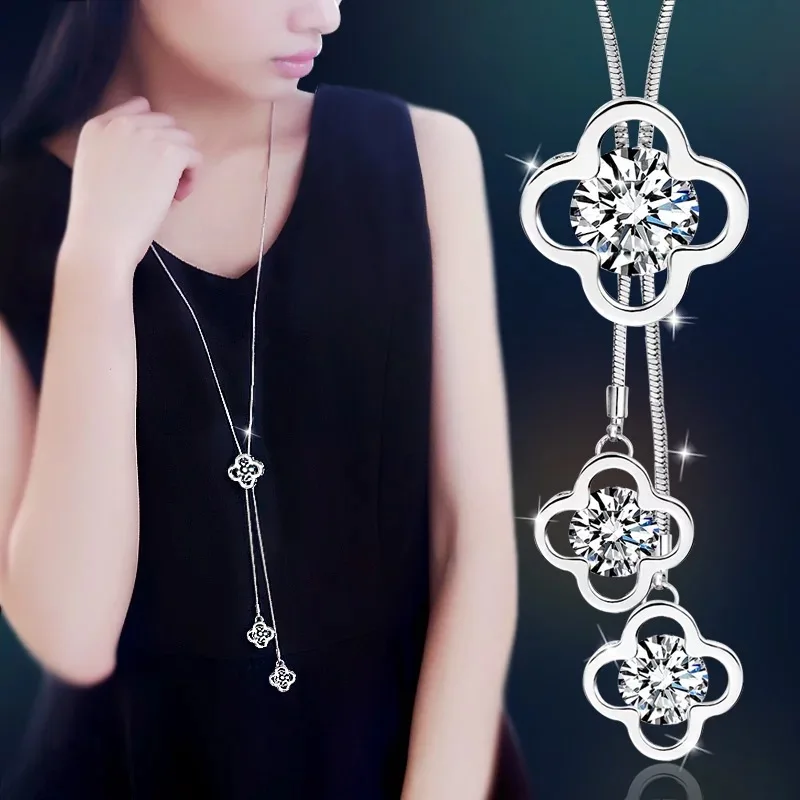 Naszyjniki damskie z wisiorkiem Hollow Leaves Flower Crystal Sweter Łańcuch Crystal Long Tassel Naszyjnik Akcesoria