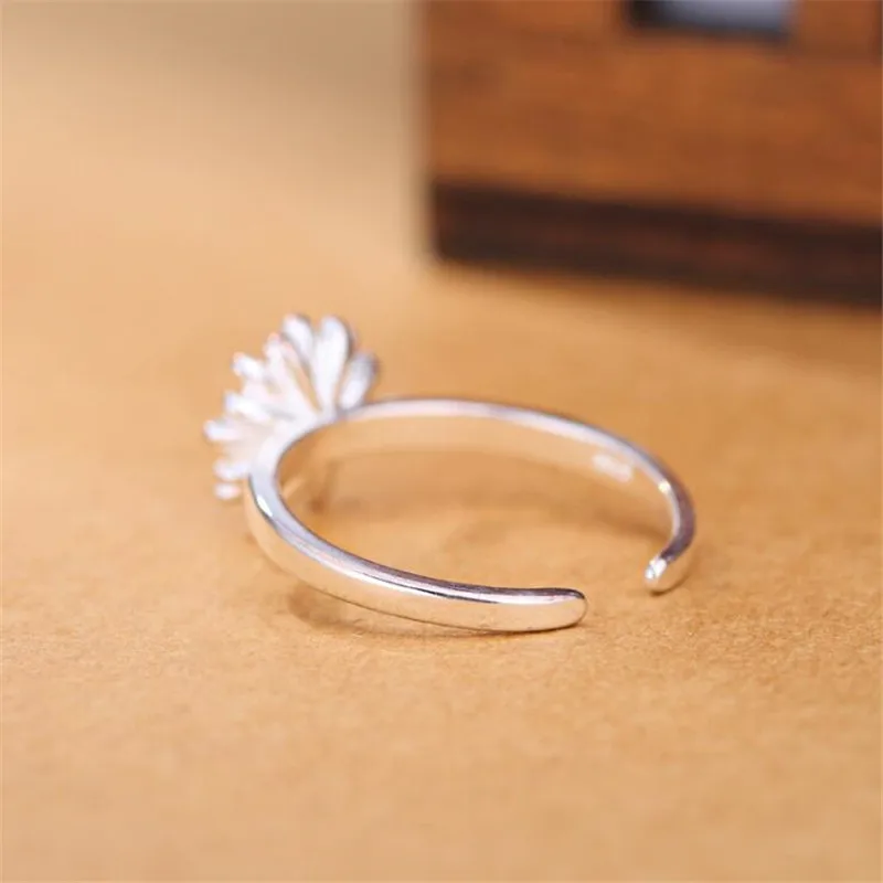 New Fashion Literary Chrysanthemum 925 Sterling Silver Jewelry Personality Fresh Flowers Popular Opening Rings  R002
