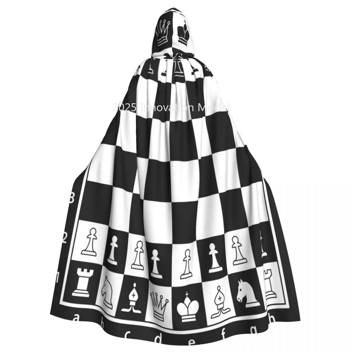 

2025 New Adult Cloak Cape Hooded Black And White Chess Board Medieval Costume Witch Wicca Vampire Elf Purim Carnival Party