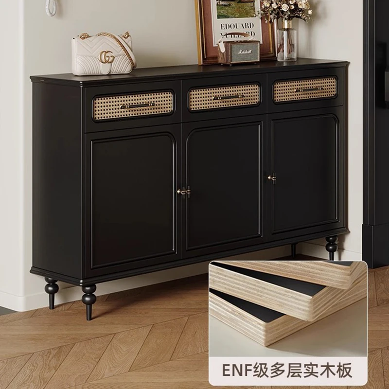 American Rattan Shoe Cabinet French Creative Solid Wood Living Room Partition Cabinet French Retro Home Furniture Aparador FYLC