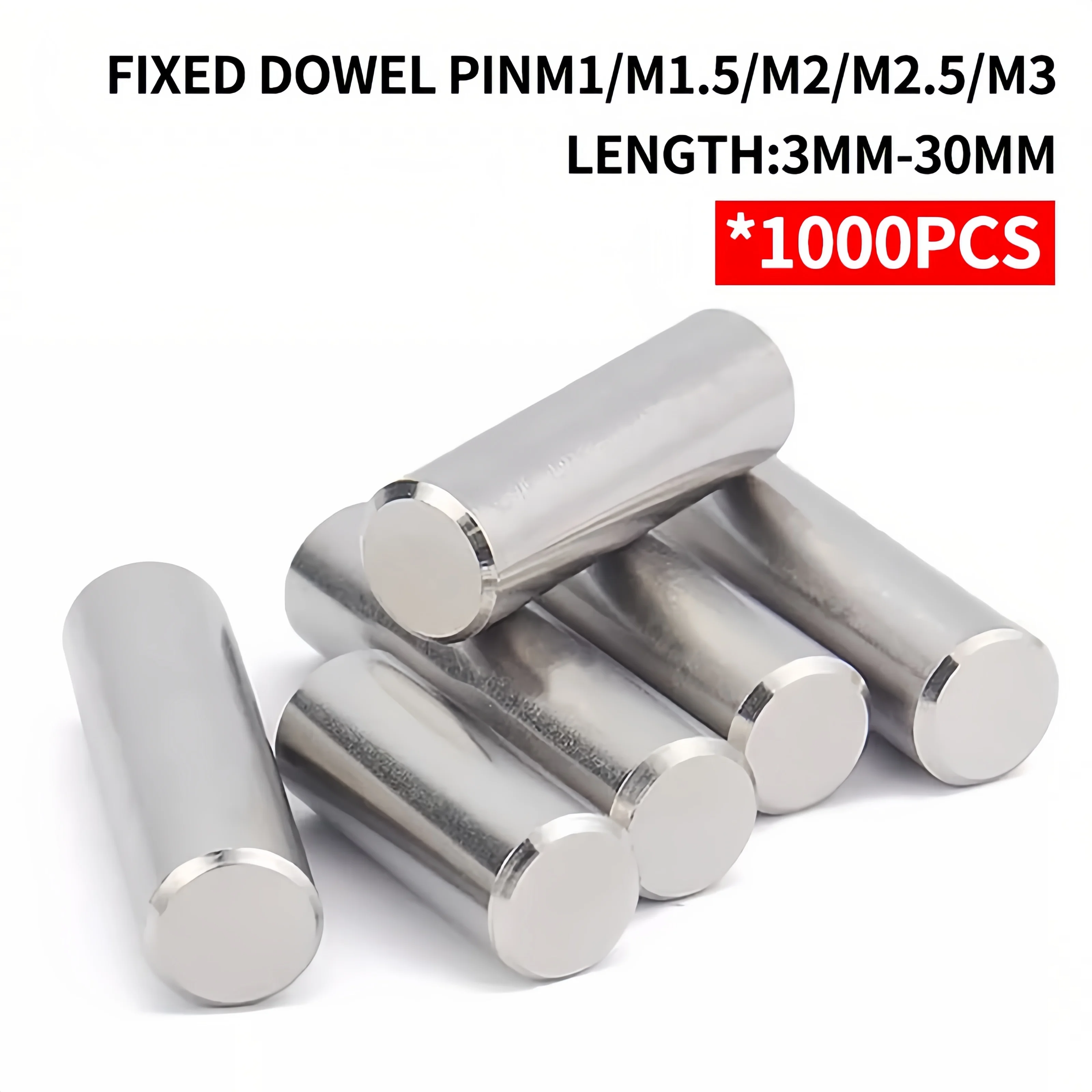 

1000PCS 304 Stainless Steel Pin Double Chamfered Flat Head Cylindrical Pin Solid Locating Fixed Dowel Pin M1 M1.5 M2 M3 φ3-30MM