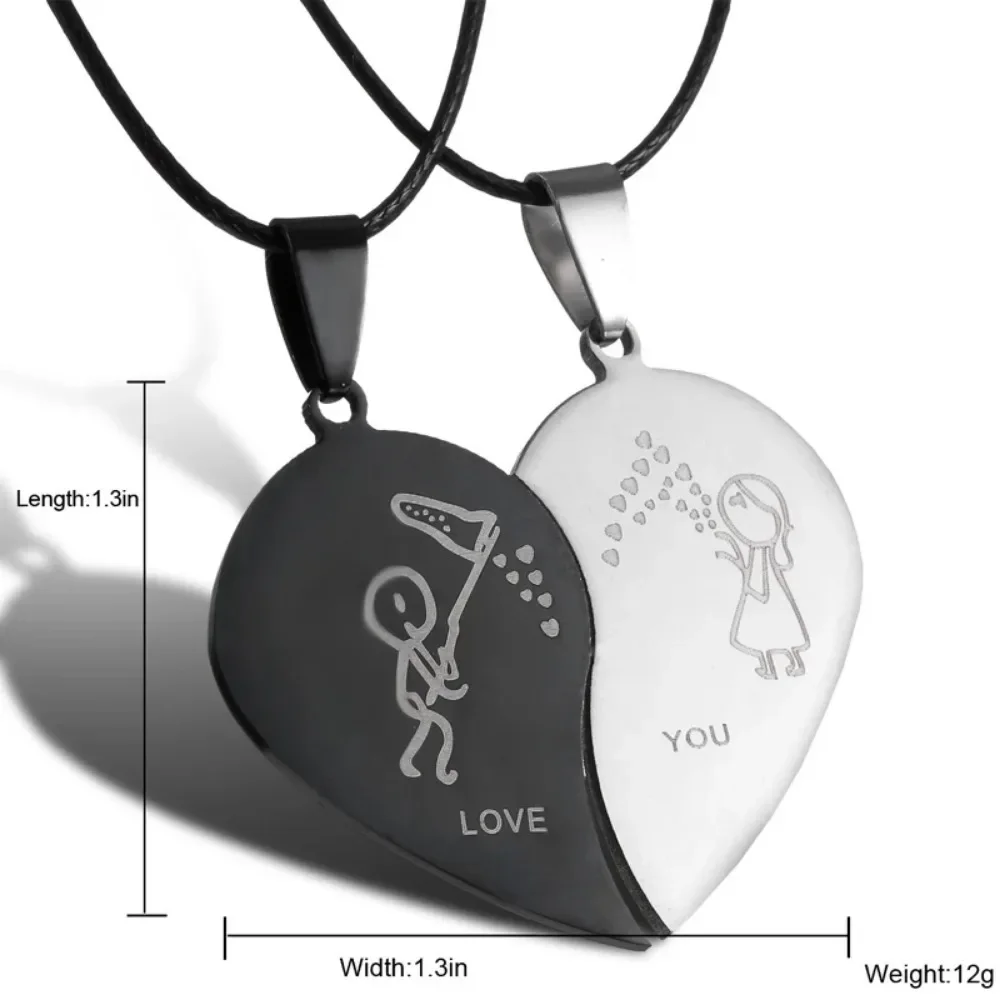 FSUNION 2024 New Couples Jewelry Broken Heart Necklaces Black Couple Stainless Steel Engrave Love You Pendants for Lover Gifts