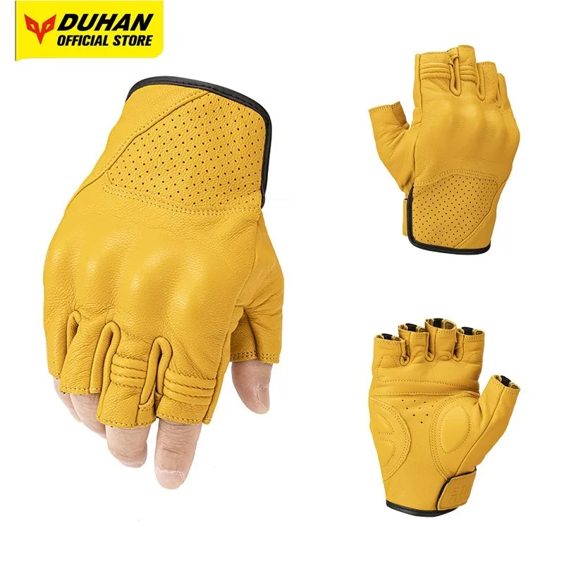

Summer Motorcycle Gloves Goatskin Leather Half Finger Protective Gloves Wear-resistant Non-slip Moto Biker Gloves For Men Women