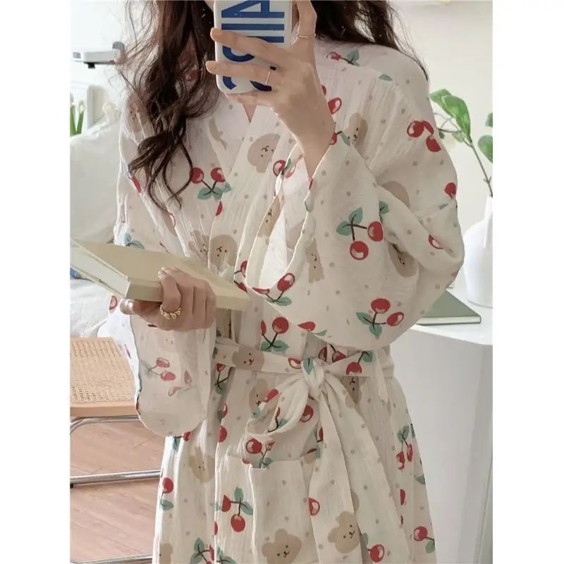 Kimono da donna vestaglia giapponese estiva, pigiama lungo, simpatici accappatoi con orsacchiotto, vestiti per la casa camicia da notte Lady Kimono