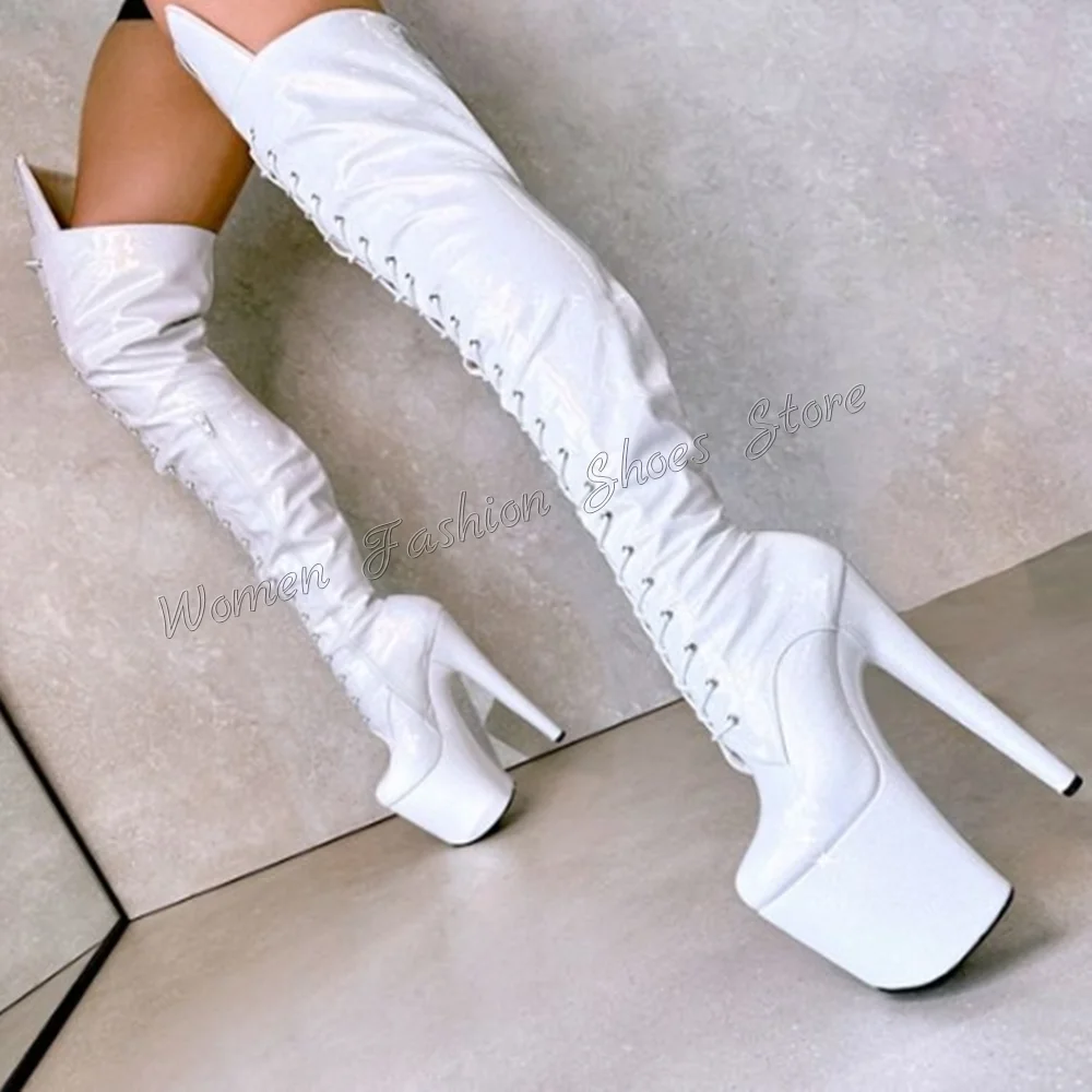 

White Platform Lace up Side Zipper Boots Over the Knee High Heel Shoes for Women Fashion Heels 2024 New Zapatos Para Mujere