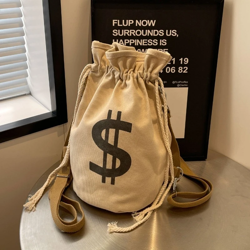 

1pcs Design-sensing Bucket Bag Fashionable and Versatile Multi-purpose Canvas Bag Personality Simple Backpack Backpack