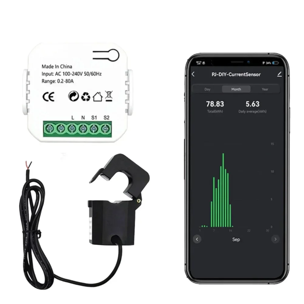 

Для Tuya Smarts Life Wi-Fi цифровой счетчик энергии 80A с трансформатором тока, датчик, зажим, приложение, монитор, мощность DIY 110 В, 240 В, 50/60 Гц