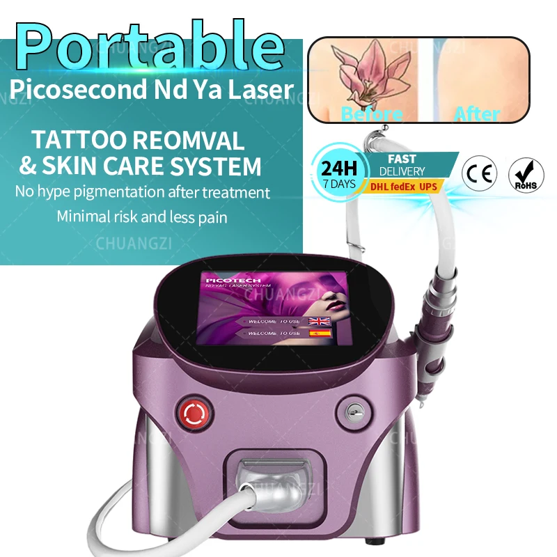 Picoseconds Tattoo Removal Nd Yag Q-switch 532 755 1064 1320nm Pico Laser Eyebrow Wrinkle Removal Machine For Salon