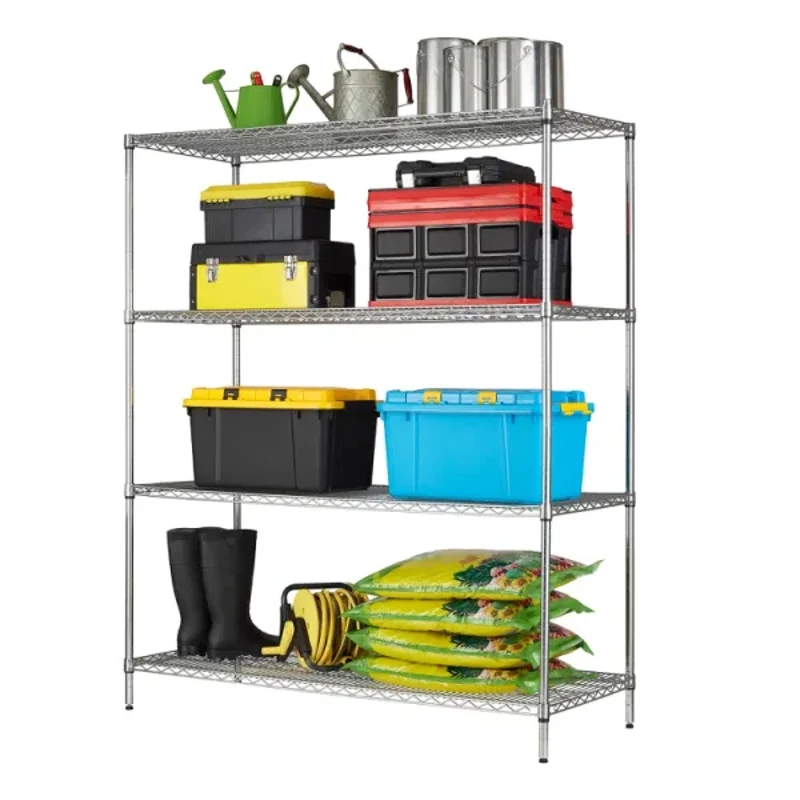 4-layer Silver Garage Floor-standing Storage Rack Shopping Mall Sundry Tool Rack Garage Shopping Mall Storage Storage Supplies