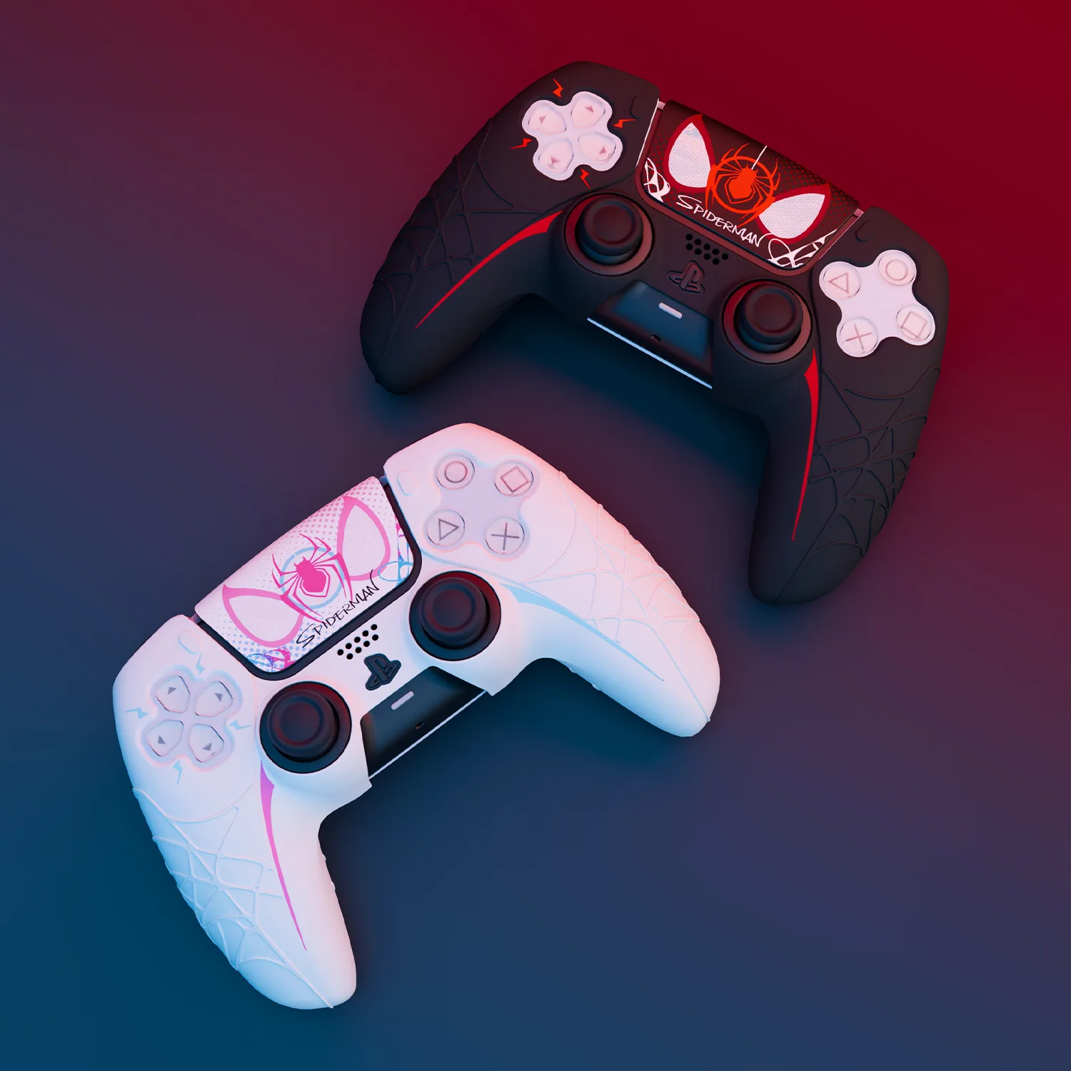 スパイダーウェブシリコンスキンカバー、ゲームパッドステッカー、Sony Dualsense 5用ソフトケース、ps5コントローラー、サムスティックグリップキャッププロテクター、新品