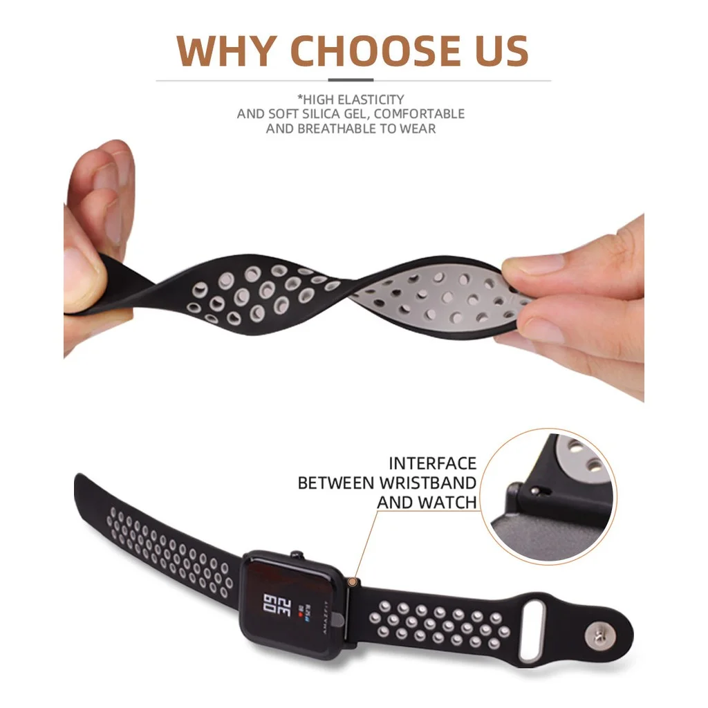 20-mm- bzw. 22-mm-Silikonarmband für Amazfit Bip Max/6/Balance 3/Active 2/Max/GTS 4 Mini, Sportarmband, Armband für die Amazfit-Serie, Uhrenarmband. – Detail 4