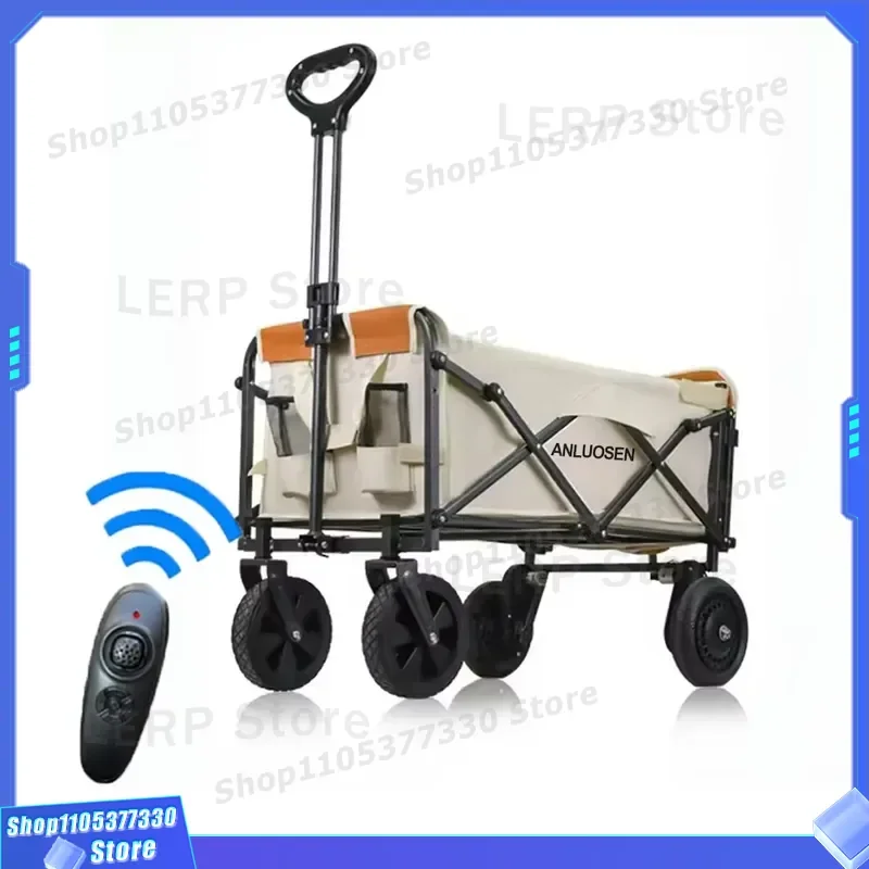 Foldable Electric Camping Cart 2000mAh Battery Assisted Wagon for Outdoor Fishing Shopping Portable Trolley with Wheels