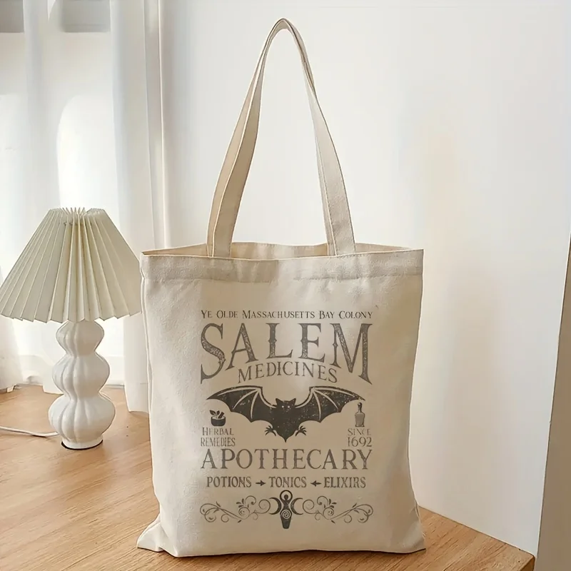 1pc Canvas Shopping Bag, Portable Shoulder Bag, Trendy Large Capacity Tote Bag For Daily Life