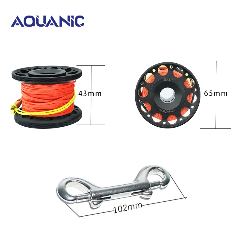 Scuba Diving Aluminum Alloy Spool Finger Reel For Smb Safe Equipment Accessory Cave  Fishing 15m 30m Nylon Line With  snap hook