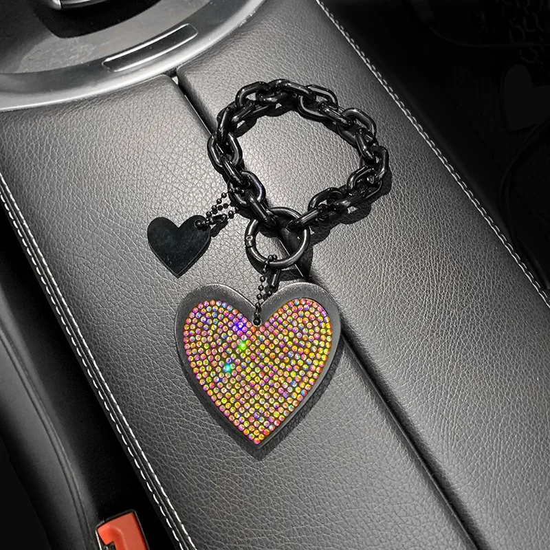 New Love Diamond-encrusted Car Key Chain Pendant Microfiber Leather Keychain Bling Auto Styling Car Accessories for Woman