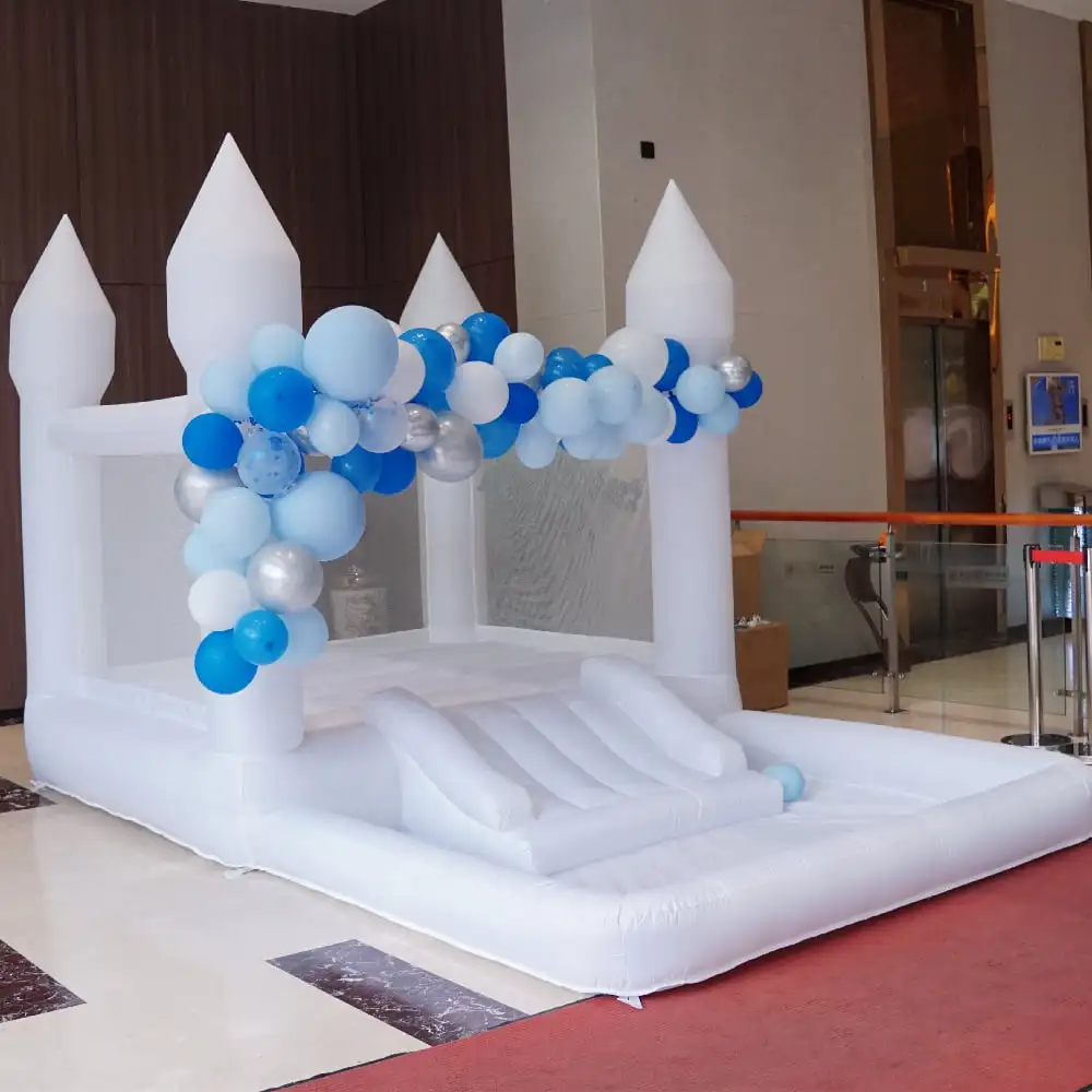 4M White Bounce House with Slide and Ball Pit, Multifunctional Inflatable Bouncer Oxford jumping castle kids birthday gift