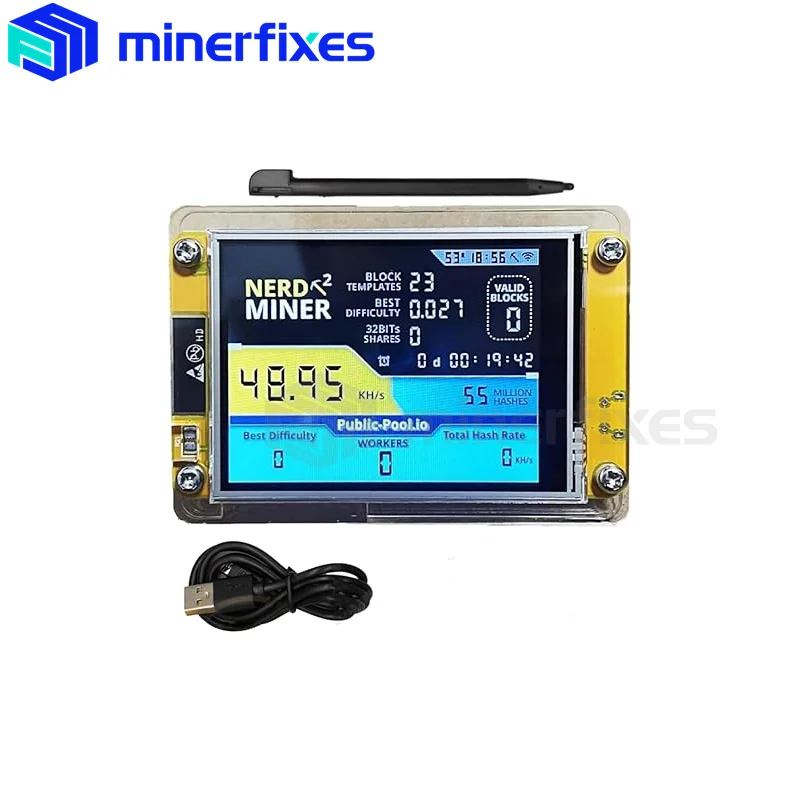 ใหม่ Bitcoin Miner nerd miner V2 2.8 นิ้ว btc miners 52kH/S BTC BCH DGB Solo miner เฟิร์มแวร์ Nerdminer จอแสดงผล LCD