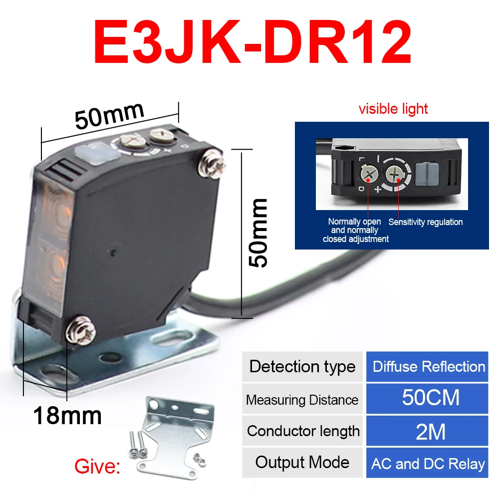 30 cm 4 m 20 m Diffuse reflectie foto-elektrische schakelaar E3JK-DR12 DR11 RR11 RR12 TR11TR12 Sensor Feedback Reflex Relatieve reflectie