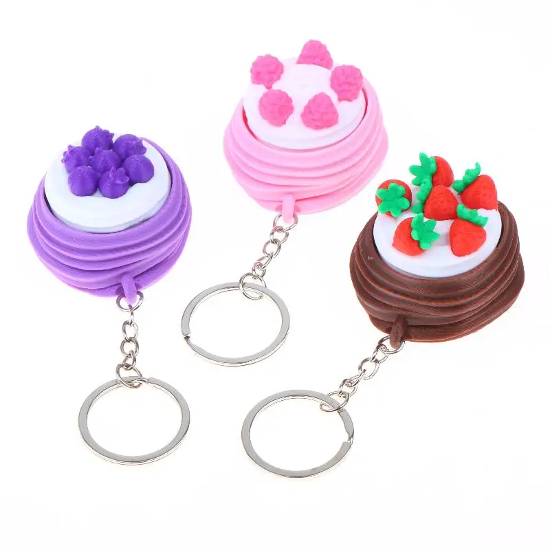 Fidget Decompression Keycap Clicker Keychain Creative Fruit Cake Shaped Pendant for Bag Decor Adult Anxiety Relief