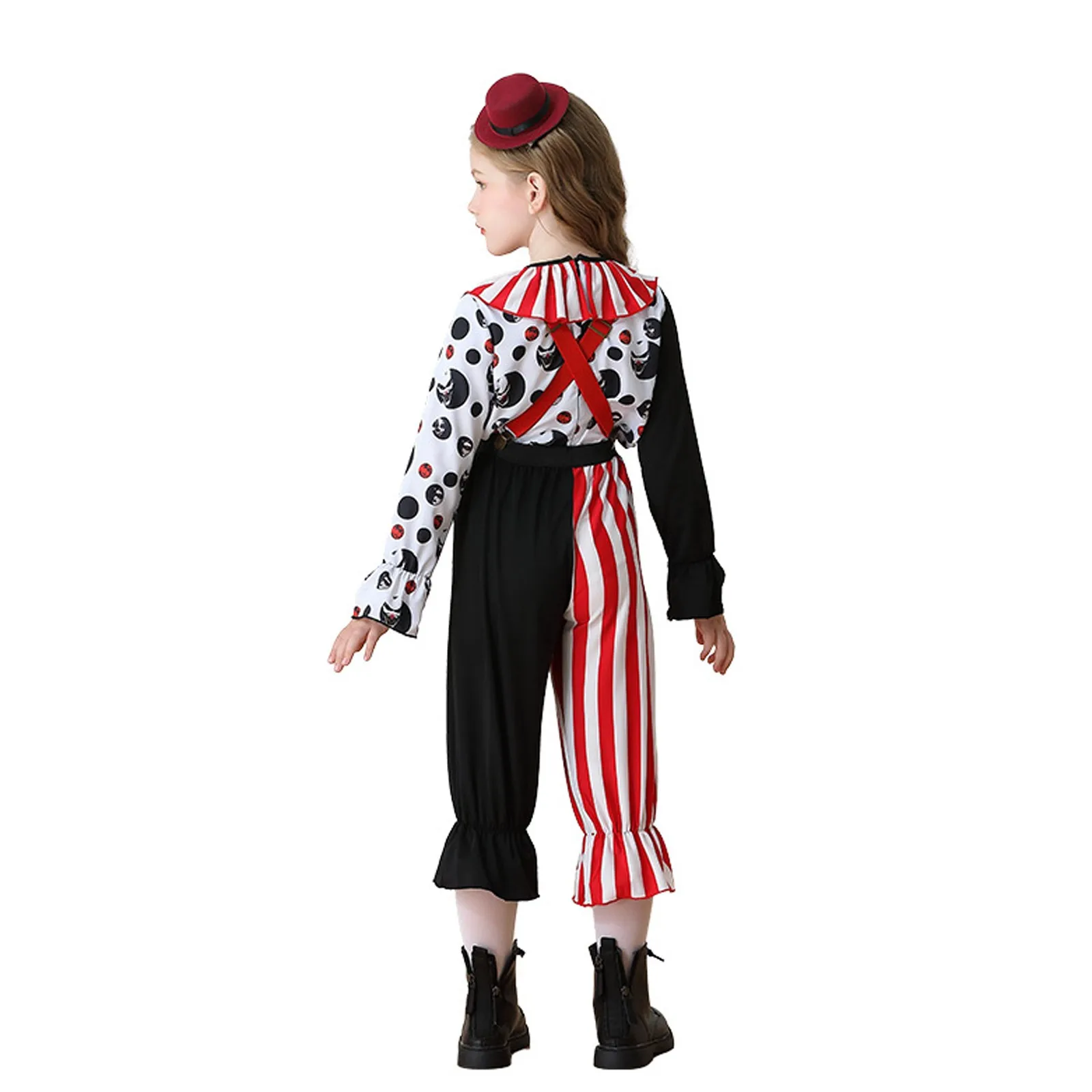 ‌ ตัวตลกลายJumpsuitฮาโลวีนเครื่องแต่งกายเด็ก2025ตลกOveralls Party Dress Upเด็กแฟชั่นคอสเพลย์ชุด