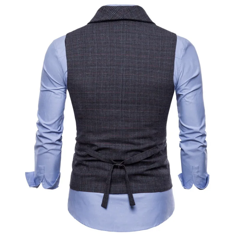 #4823 Spring 2023 Vintage Formal Vests For Men Slim Elegant Plaid Men\'s Vest Waistcoat Double Breasted Suits Vest Plus Size 4XL