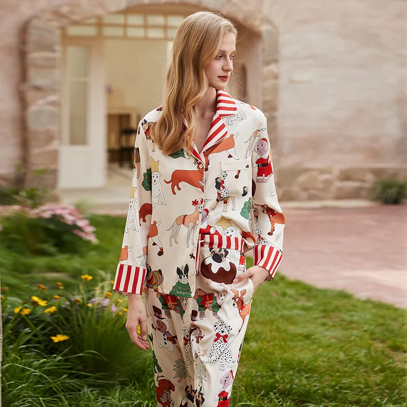 

Женские весенне-осенние брюки с длинными рукавами, костюм с воротником из искусственного шелка, комплект домашней одежды, одежда для сна