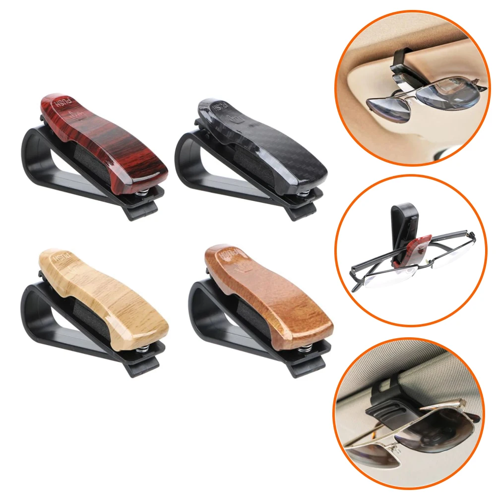 Auto Car Wood Grain Sun Visor Glasses Sunglasses Holder Glasses Box Sunglasses Clip Card Ticket Holder Fastener Eyeglasses Case