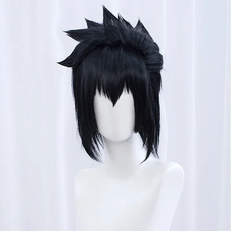 Sasuke Uchiha 남성용 코스프레 가발, 블랙 짧은 코스프레 가발, 애니메이션 코스프레 내성 헤어 가발, 열 합성 프리 가발 캡