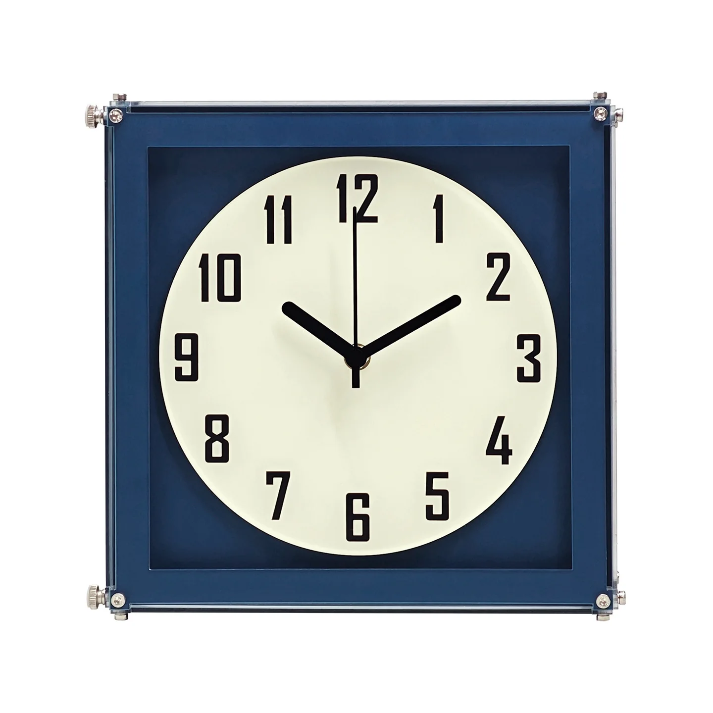 Deep sea blue acrylic white clock face square single-sided quartz clock wall-mounted without holes drilled