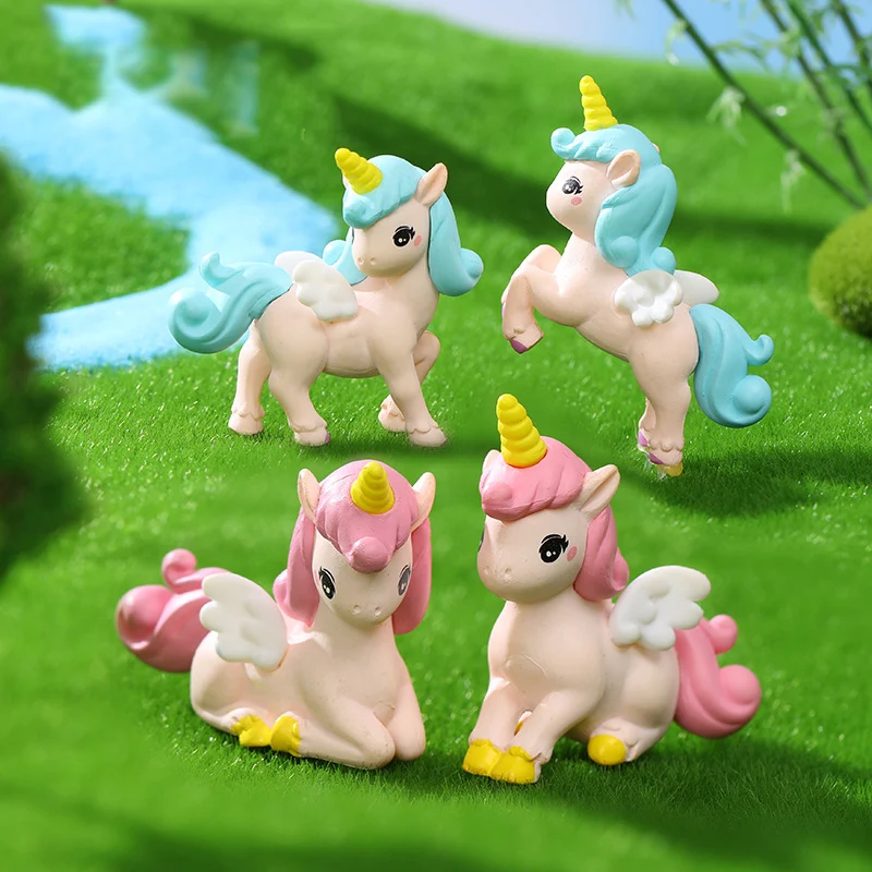 4pc Cute Unicorn Animal Creative Cartoon Figure Ornament Miniature PVC Craft DIY Accessories Decoration