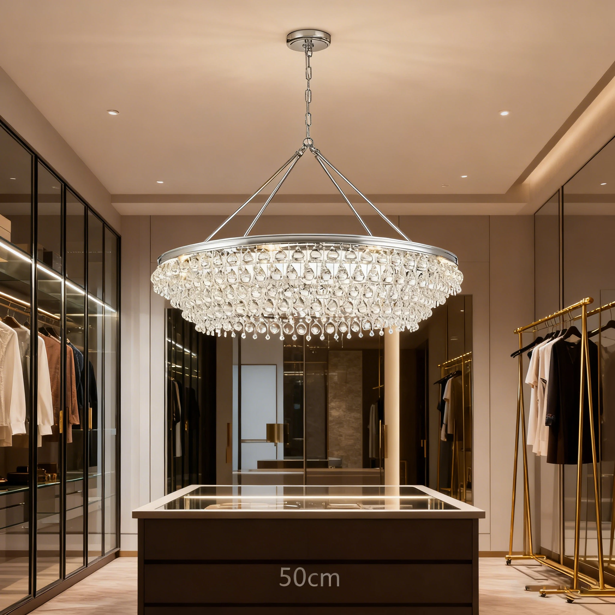 

BOSSEN Light Luxury Ceiling Light Teardrop Glass Chrome Hardware Luster Chandelier Dimmable 3-Color for Living Room Staircase