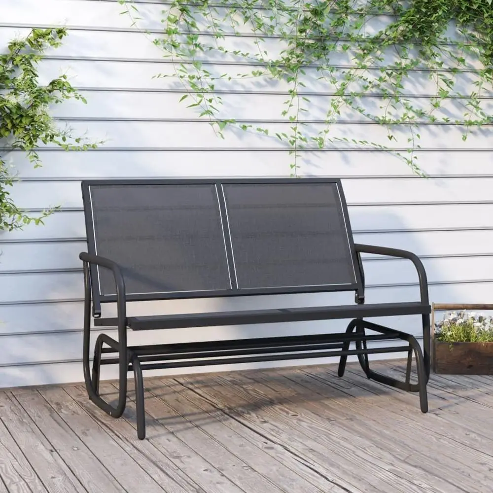 

Black Textilene 47.4 Steel Patio Glider Bench: Outdoor Swing Chair for Relaxation