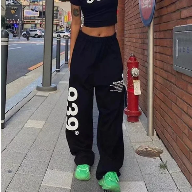 Korean Fashion Joggers Sweatpants Women Streetwear High Waist Letter Print Loose Wide Leg Pants Y2k Hip Hop Harajuku Trousers