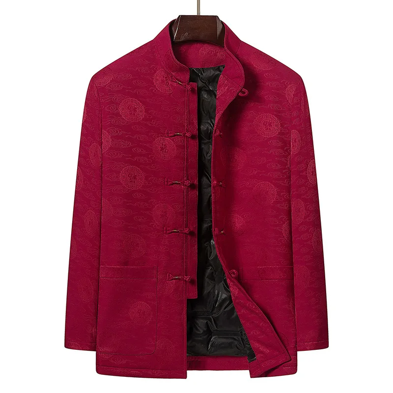 

Long-Sleeved Shirt Mandarin Collar Hanfu Tang Suit Male Chinese Traditional Clothing Casual Jacket Dragon Thicken Men Kung Fu