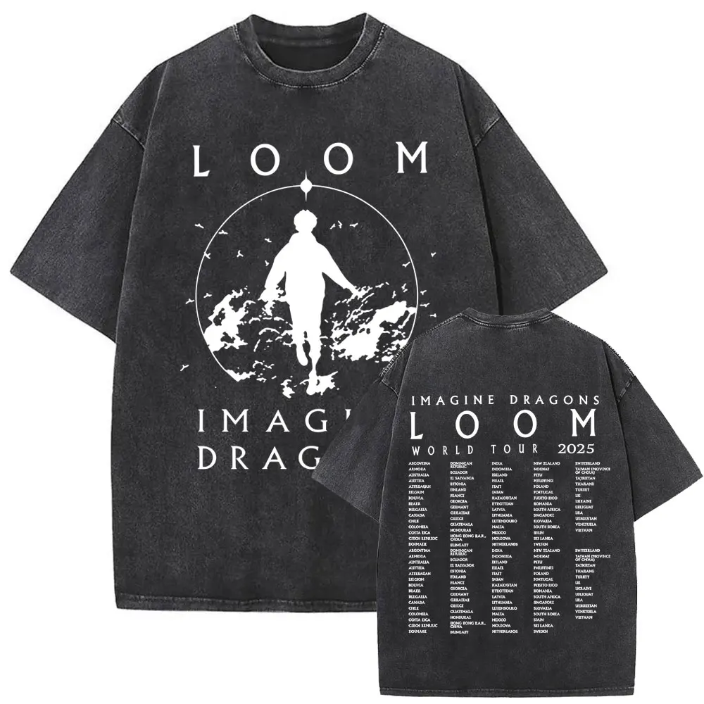 

Limited Imagine Dragons Band Loom World Tour 2025 Washed Vintage T Shirt Men Women Rock Punk Gothic Oversized T Shirt Streetwear