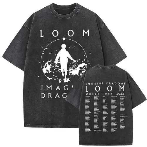 Imagen 2 del producto Imagine Dragons Loom World Tour 2025 camiseta Vintage lavada banda de Rock camiseta de dragón de dibujos animados hombres mujeres Casual camisetas de gran tamaño