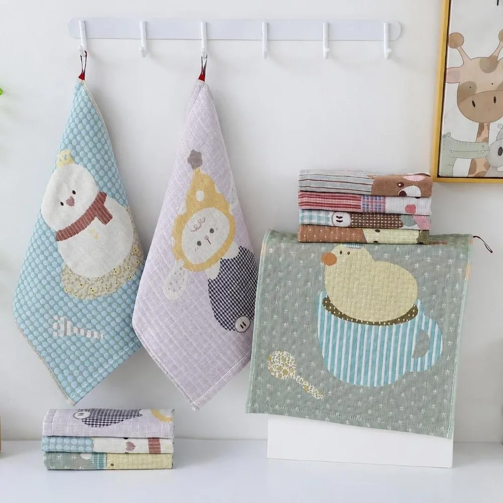 New 34x40cm Large Hand Towel 4 Layer Cotton Gauze Quick Dry Kitchen Towel Decorative Cartoon Tea Towel Home Restaurant