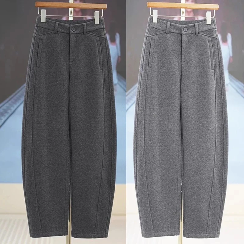 

Dark gray woolen banana pants for women, thickened for autumn and winter, new casual trousers, same style as Douyin's wide-leg c