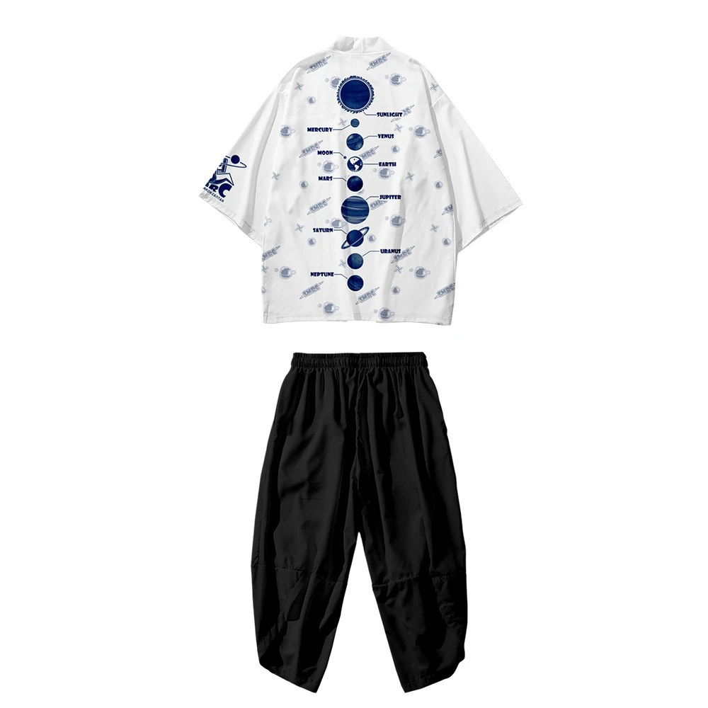 Space Pattern Loose Beach Summer Japanese Cardigan Women Men Cosplay Yukata Clothing Harajuku Kimono Pants