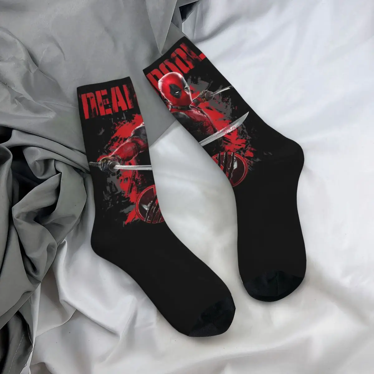 Deadpool & Wolverine Movie D&W Socks for Girl Cotton Funny Happy Superhero Comic Socks High Quality Merchandise Middle Tube Sock