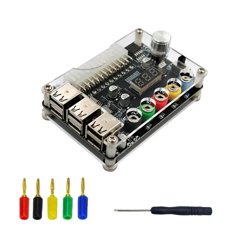 

6USB2.0 ATX24P Power Supply Board Adjustable Knob 3.3V, 5V, 12V; 1.8V-10.8V Output Acrylic Case Dropship