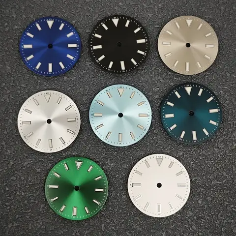 सनबर्स्ट घड़ी डायल रोमन अंकों के साथ जड़ी हरी चमकदार डायल NH35/8215/2836 मूवमेंट घड़ी सहायक उपकरण के लिए कोई दिनांक विंडो नहीं 8 best sales एनएच35ए डायल - №8